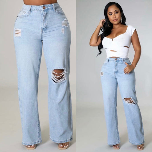 CLASSIC DISTRESSED WIDE LEG JEANS